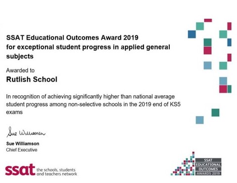 SSAT Educational Awards 2019 certificate for exceptional student progress in applied general subjects at KS5
