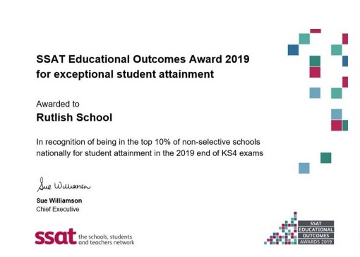 SSAT Educational Awards 2019 certificate for exceptional student attainment