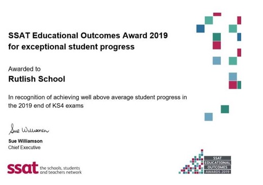 SSAT Educational Outcomes Award 2019 certificate for exceptional student progress