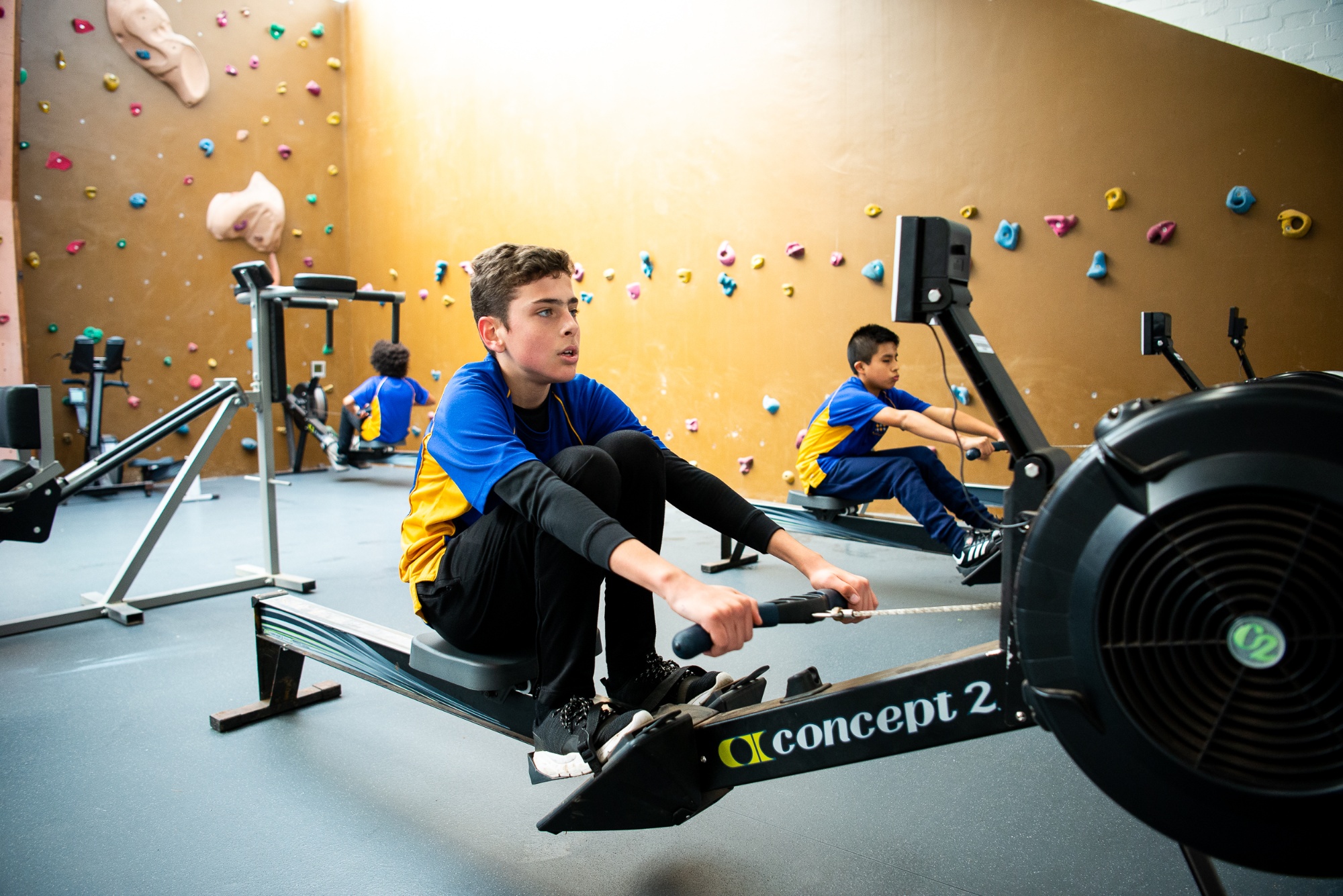 Rutlish students on the indoor rowing machines