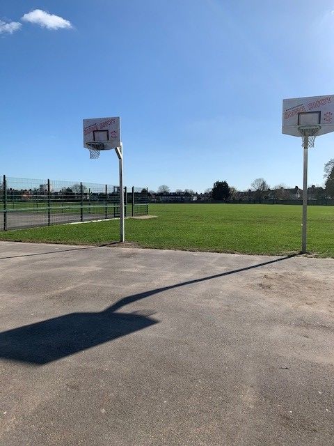 basketball nets and school field