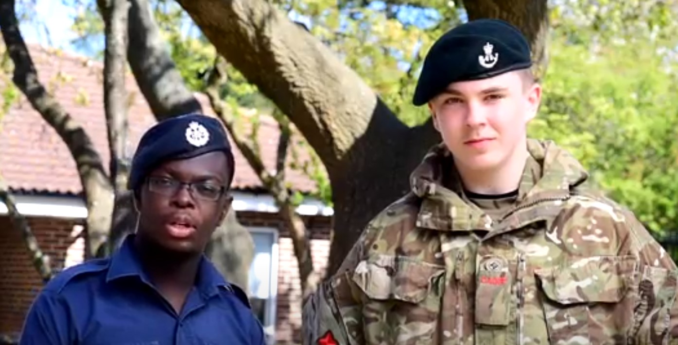 Rutlish CCF students in army and RAF uniforms