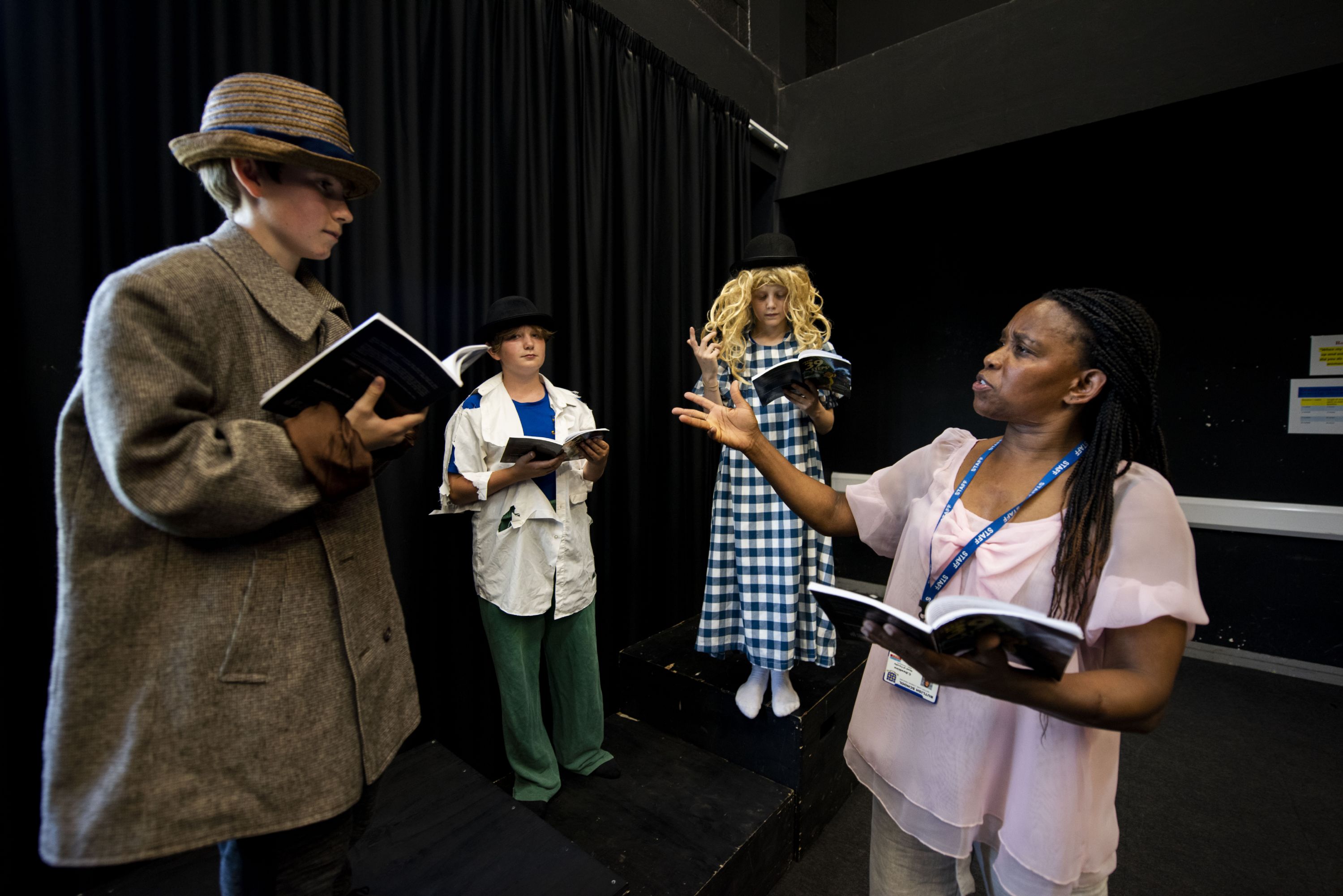 rutlish students and teacher in drama