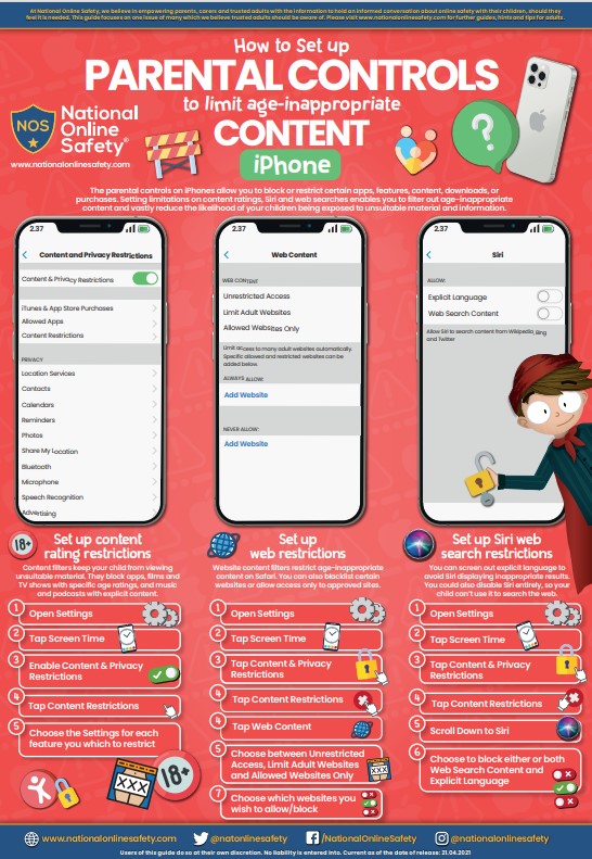 poster from National On-line safety re: parental controls for iphone