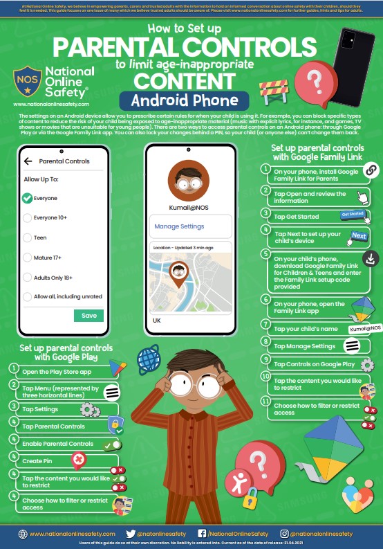 poster from National On-line safety re: parental controls for android phones