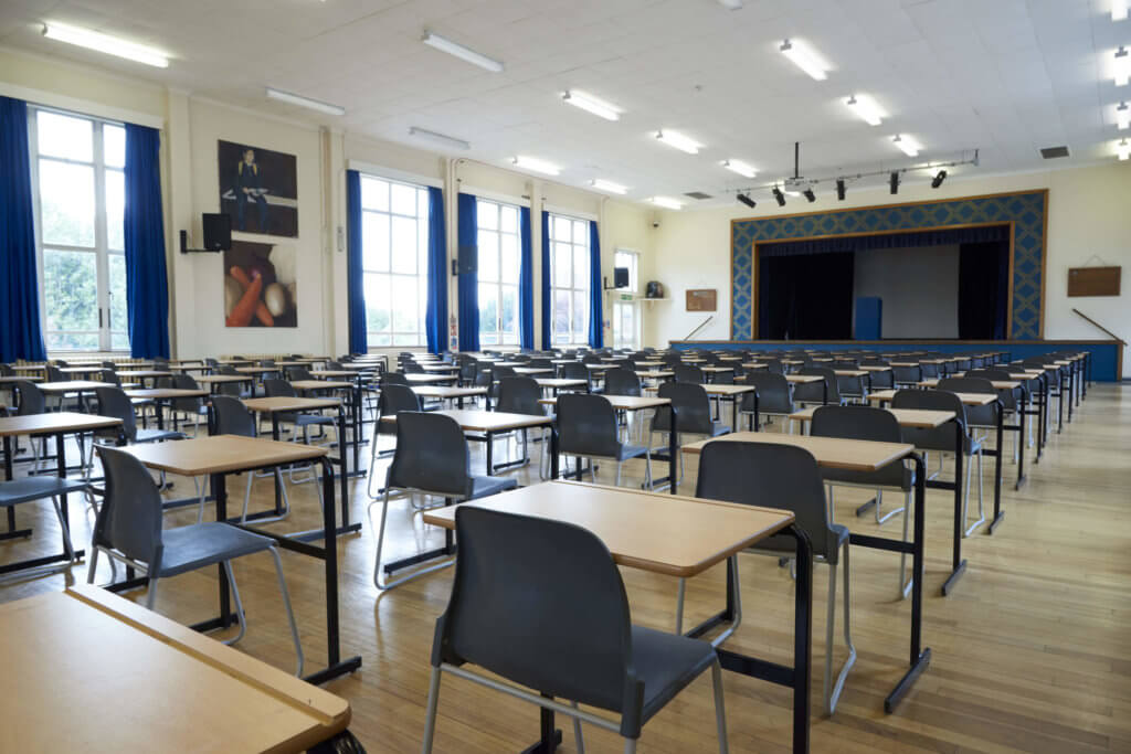 exams desks in Rutlish hall