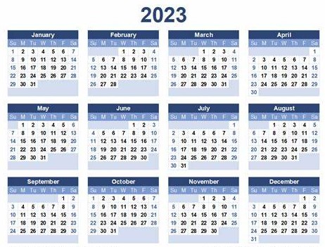 a calendar of 2023 dates