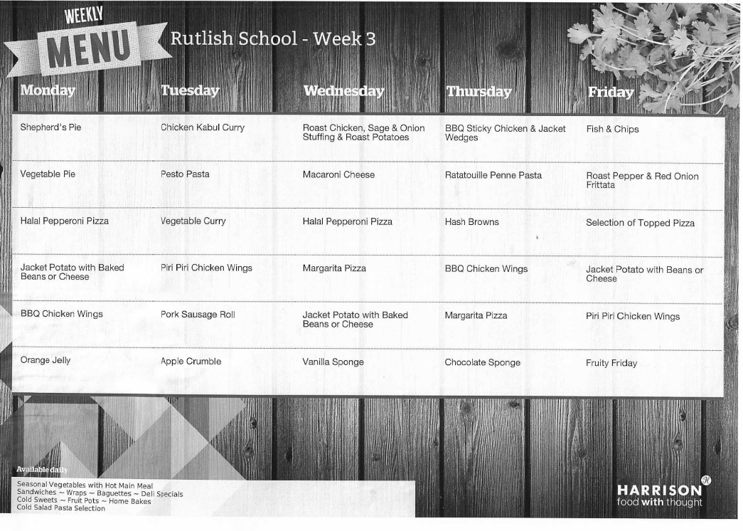 Gr R School Menu Rutlish School - School Meals