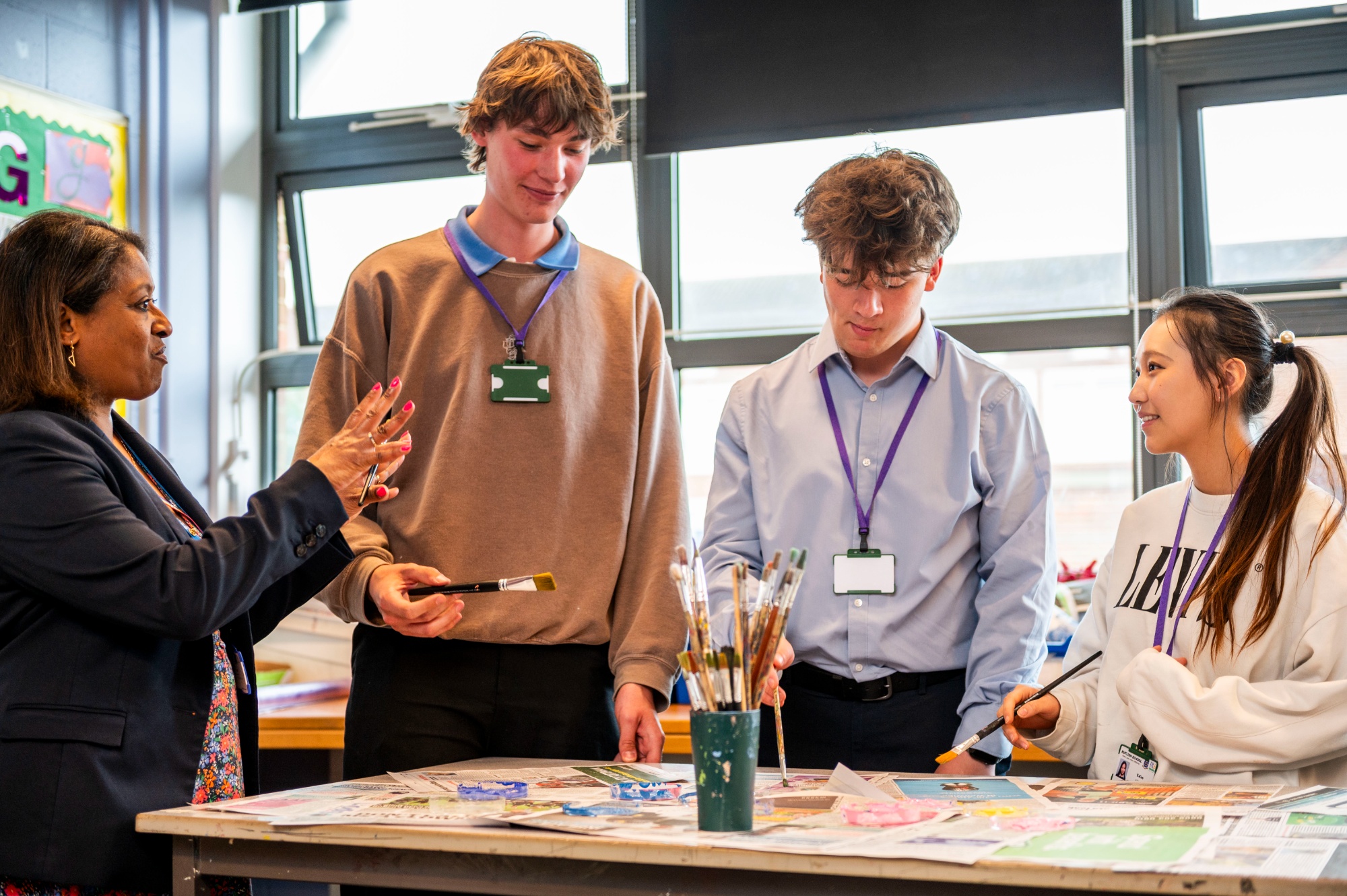 sixth form students in Art with headteacher