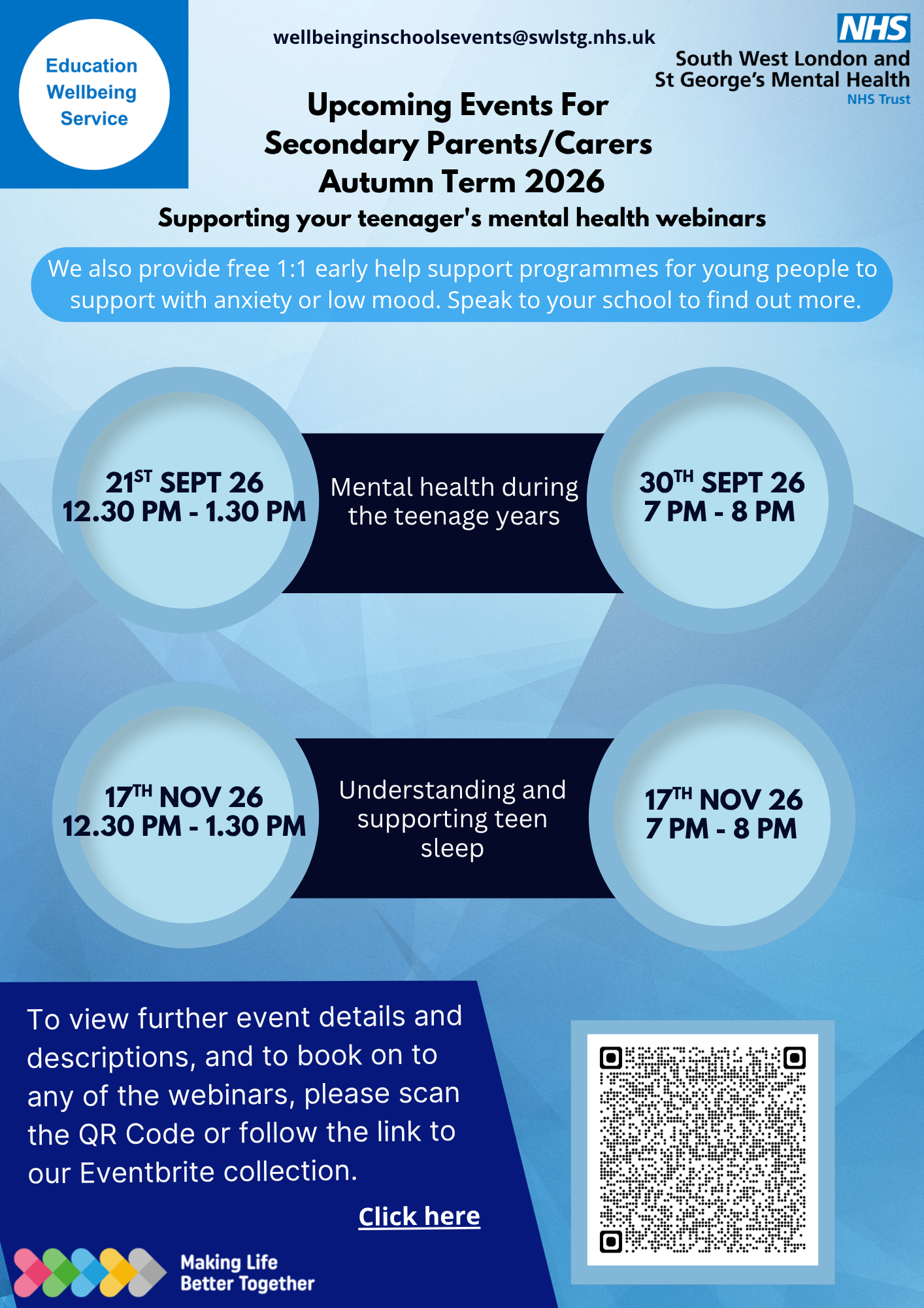 Autumn Term Secondary Parent Webinars - EWS