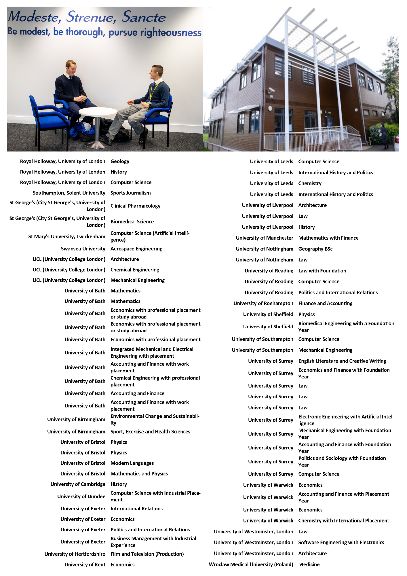 University Destinations