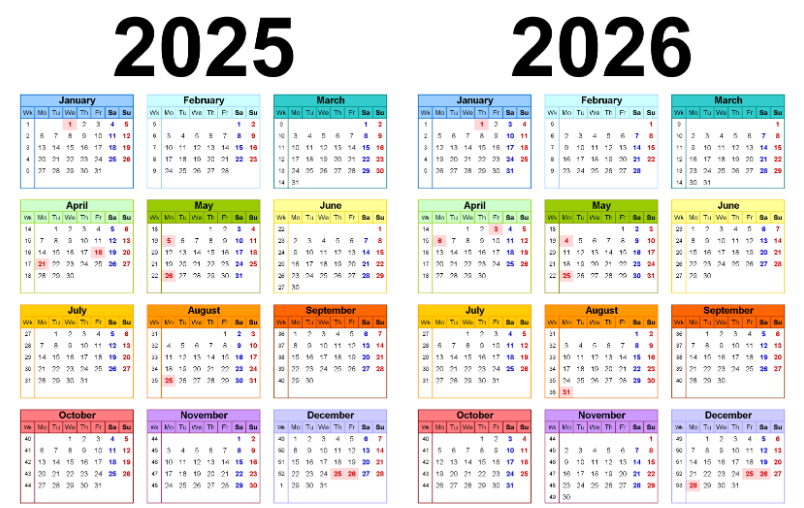 a calendar of 2025-26 dates
