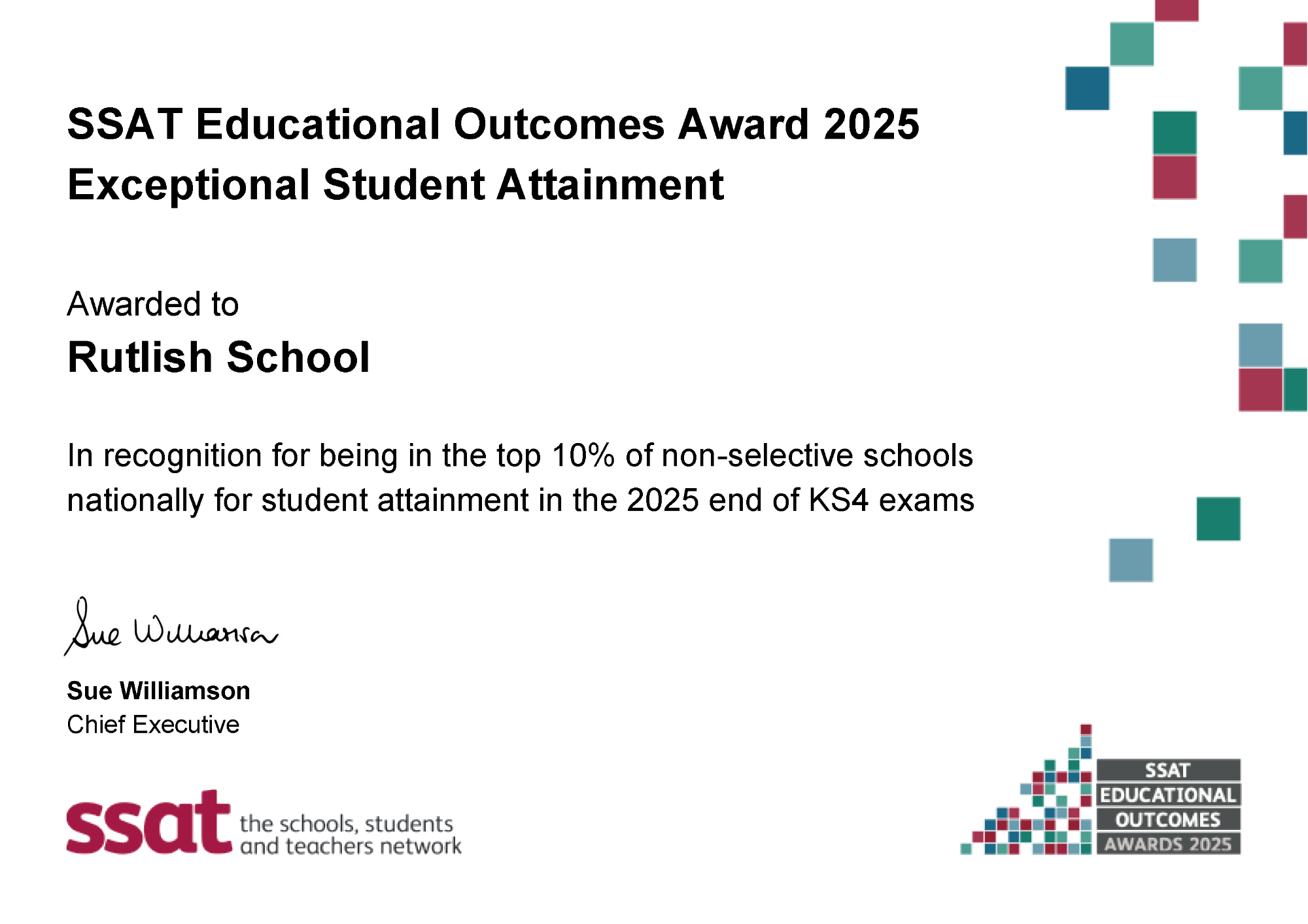 SSAT Exceptional Student Attainment Certificate
