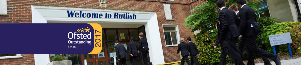 Photo of Welcome to Rutlish sign and  some students