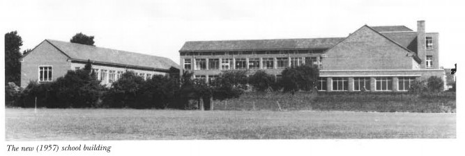 black and white photo of the new school buildings in 1957