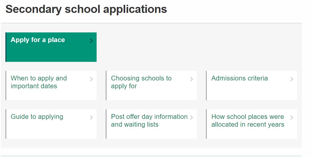 screenshot from the Merton website secondary school admissions